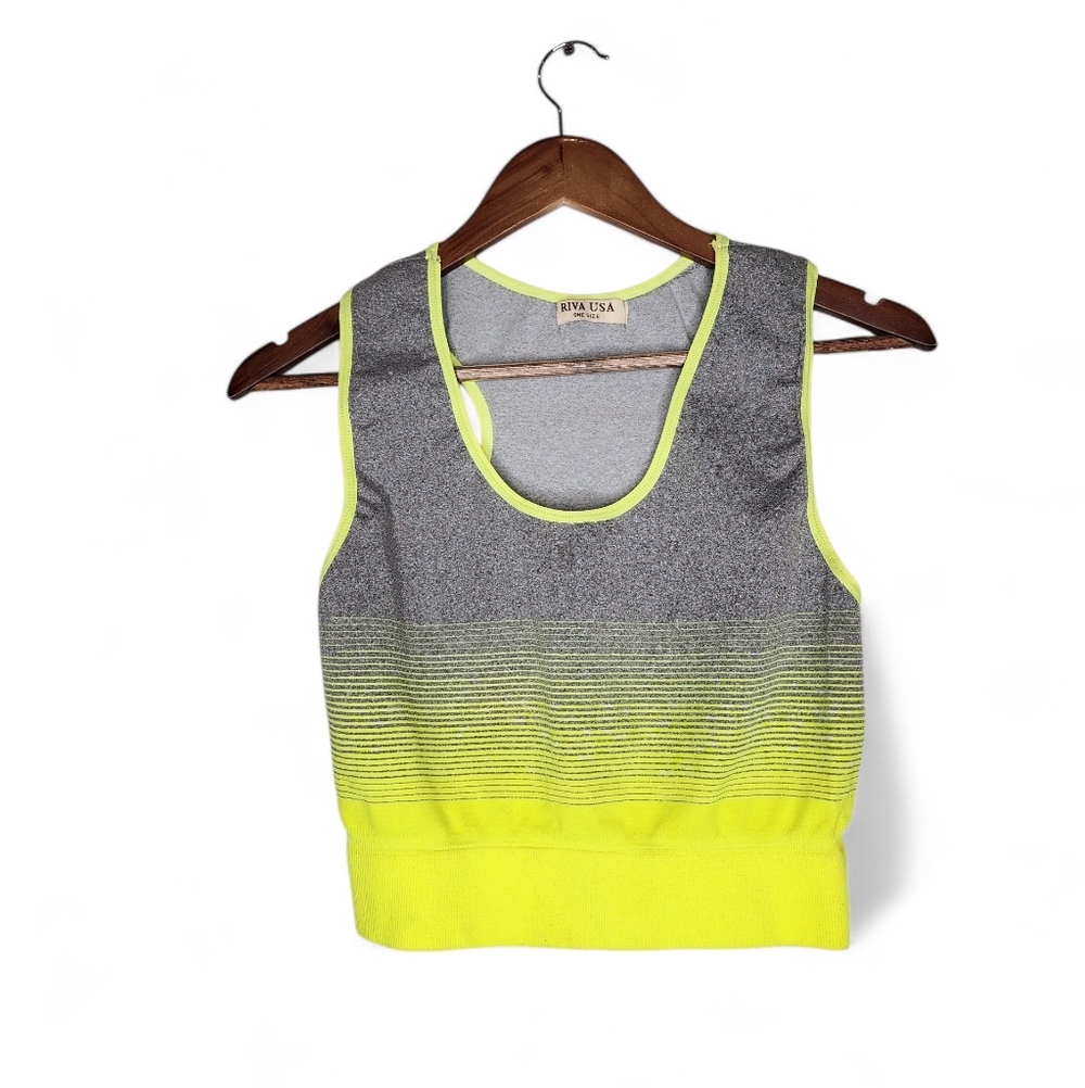 Neon Yellow and Gray Seamless Sleeveless Activewear Tank Top One Size